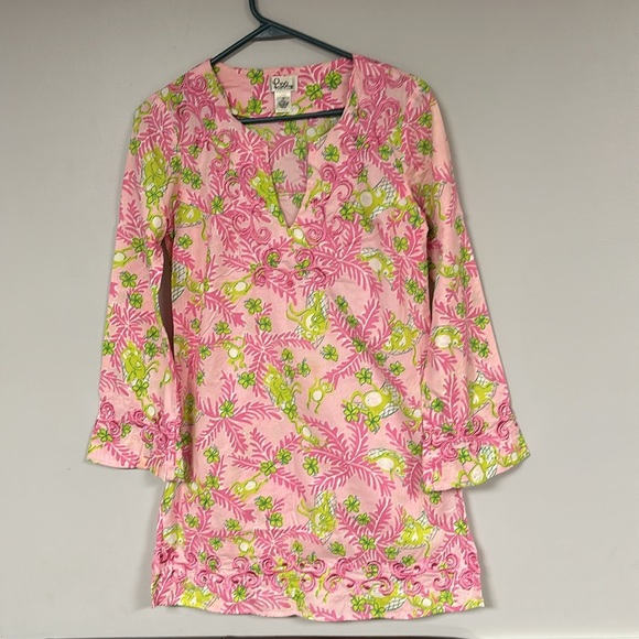 Lilly Pulitzer Mini Cotton Dress / Cover up Monkey Print, Palm Tree Dress, XS - Picture 1 of 12